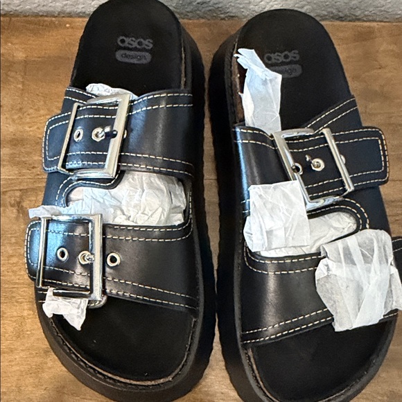 Asos Design Black Double Buckle Women’s platform Sandals size 9 - Picture 8 of 8